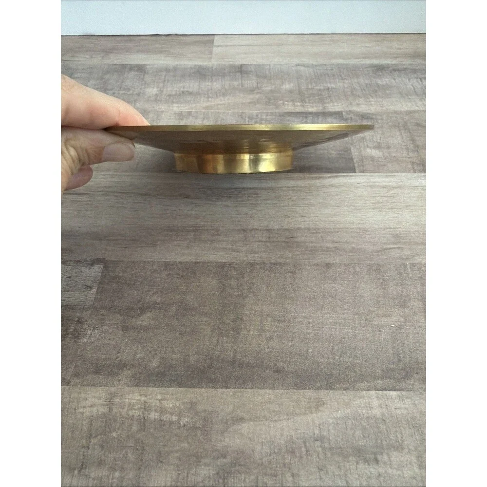 Vintage Textured Brass Round Trinket Dish Candle Holder 5”